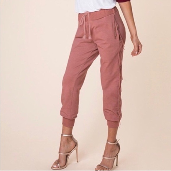 Kittenish Pants - Kittenish Blush Fringe Joggers Sweatpants Size S